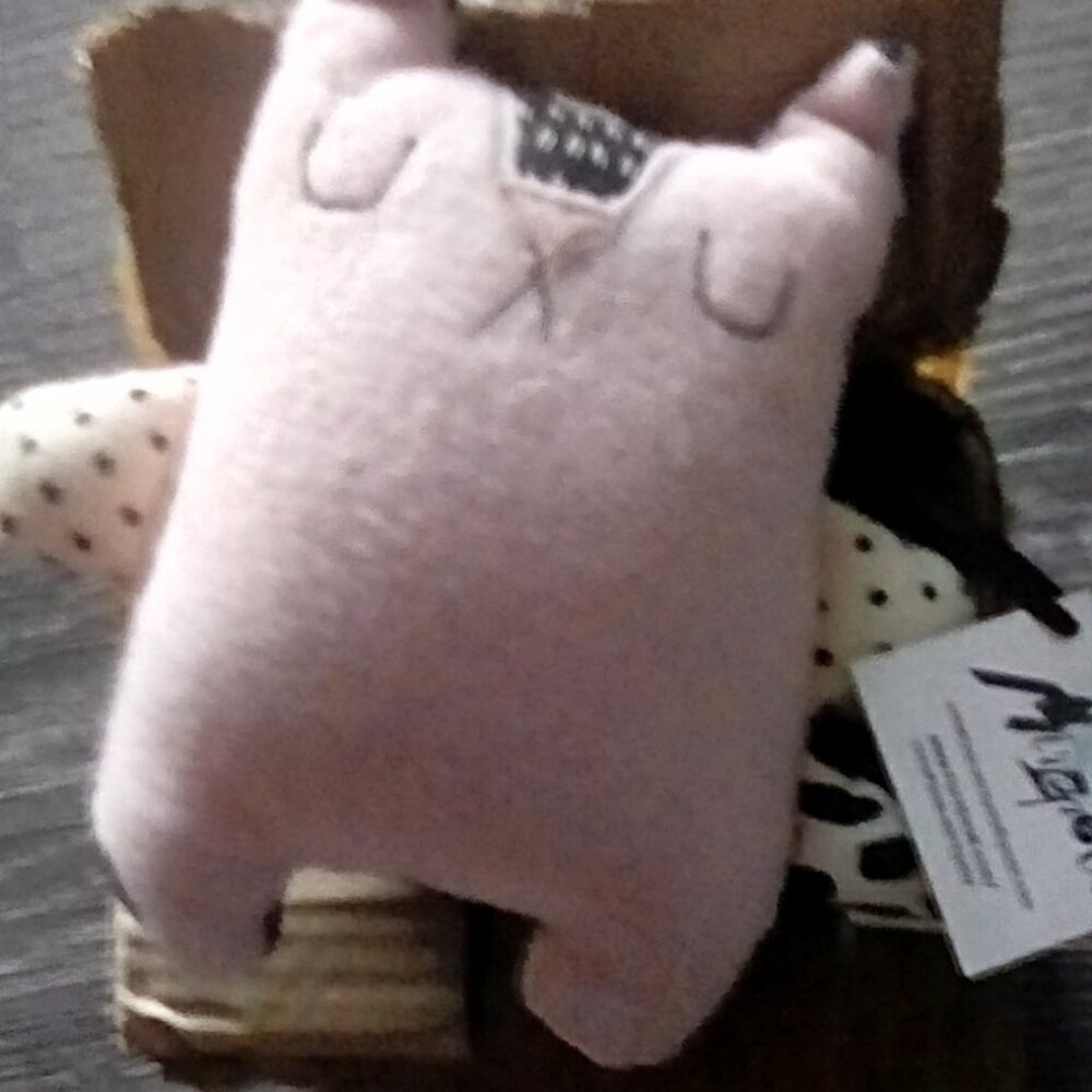 Pink spotted plush cat toy